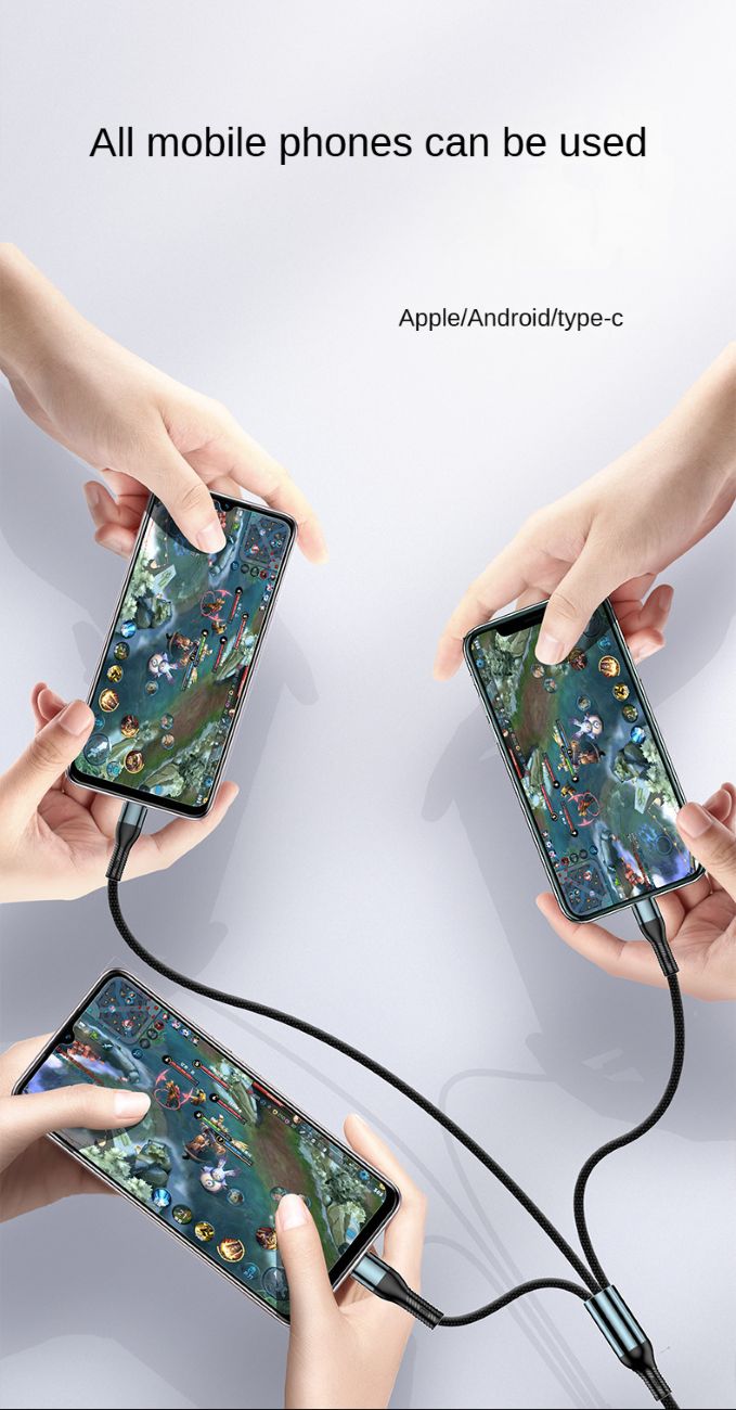 120W Charging Cable Data Cable Three-in-One Tpyec Super Fast Charge Vehicle-Mounted One-to-Three