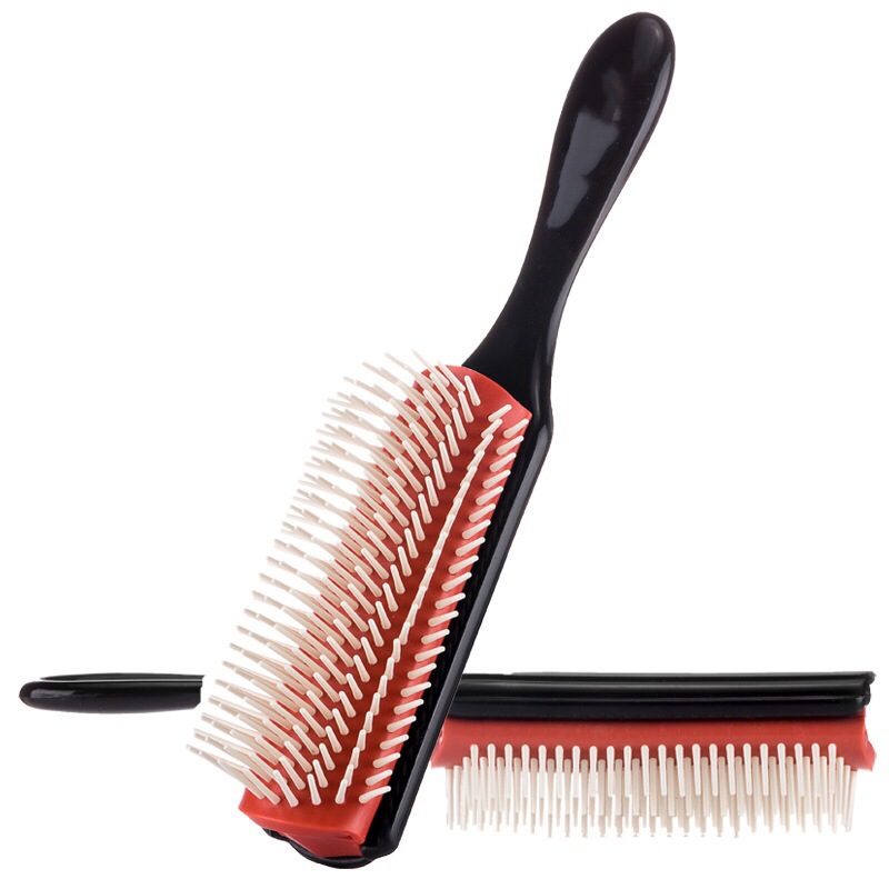 9-Row Cushion Nylon Bristle Styling Brush Curly Hair Detangling Brush for Separating, Shaping, Defining Curls, Blow-Drying, Styling, Detangling