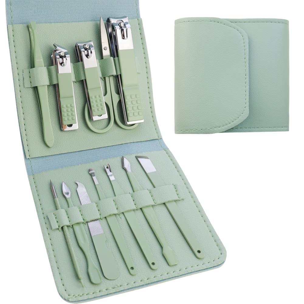 Manicure Set Professional Nail Clipper Kit Pedicure Kit - 12 pcs Stainless Steel Grooming Kit - Nail Care Tools with Luxurious Leather Travel Case