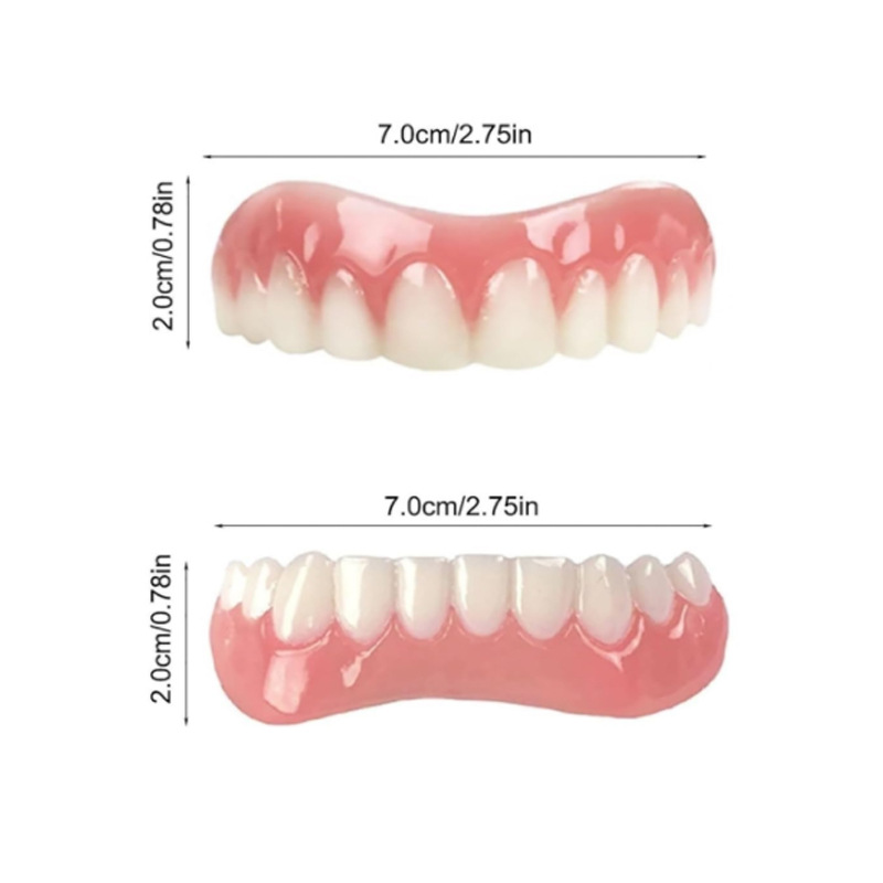 Fourth generation instant smile dentures with silicone simulated teeth, whitening braces, and smiling dentures