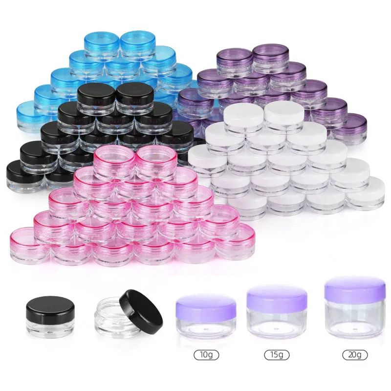 10PCS Empty 3g - 5g Travel Small Colorful Covers Clear Plastic Cosmetic Pot Jars With Lids For Face Cream Lip Balm Containers