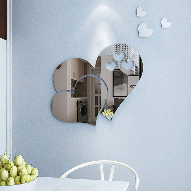 Heart Shape Mirror Wall Sticker 3D Art Wall Decal Removable Mirror Wall Sticker for St. Valentine's Day Home Decoration