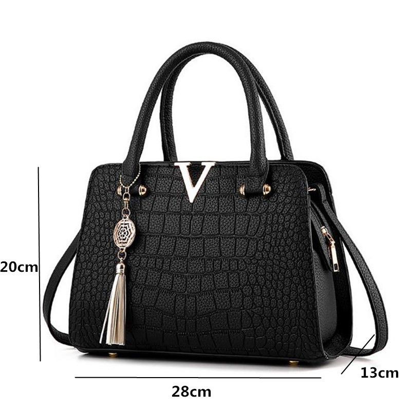 Crocodile leather women's bag V letter designer women's handbag