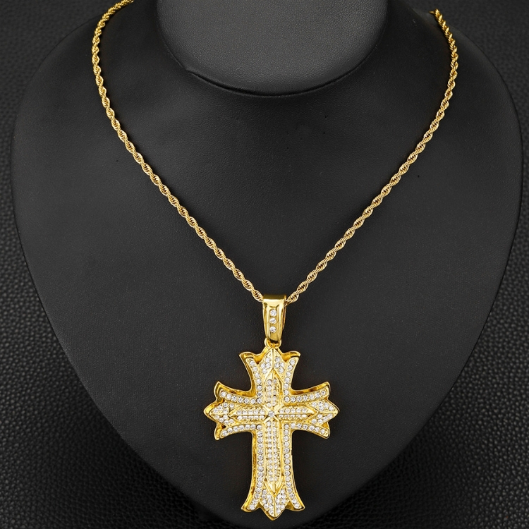 New Big Cross Necklace, European and American Men's Hip Hop Alloy Christmas Necklace, Christmas Gift Jewelry CRRSHOP gold silvery jewelry cross pendant necklace holiday gifts