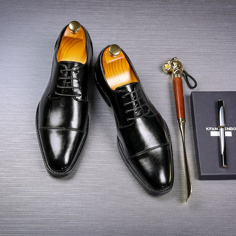 Spring new pointed-toe lace-up business formal leather shoes for men, British Brock cross-border men's shoes, wedding shoes