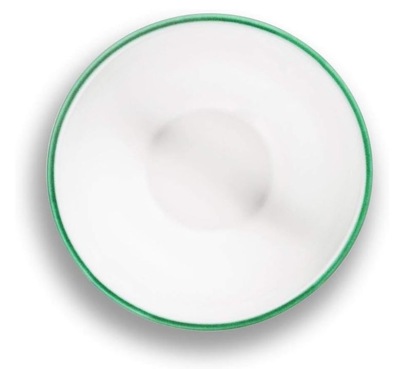 Retro Glossy Porcelain Ceramic White Round Enamel Bowl With Green Rim - Microwave And Dishwasher Safe - TC-133 / TC-067 / TC-138