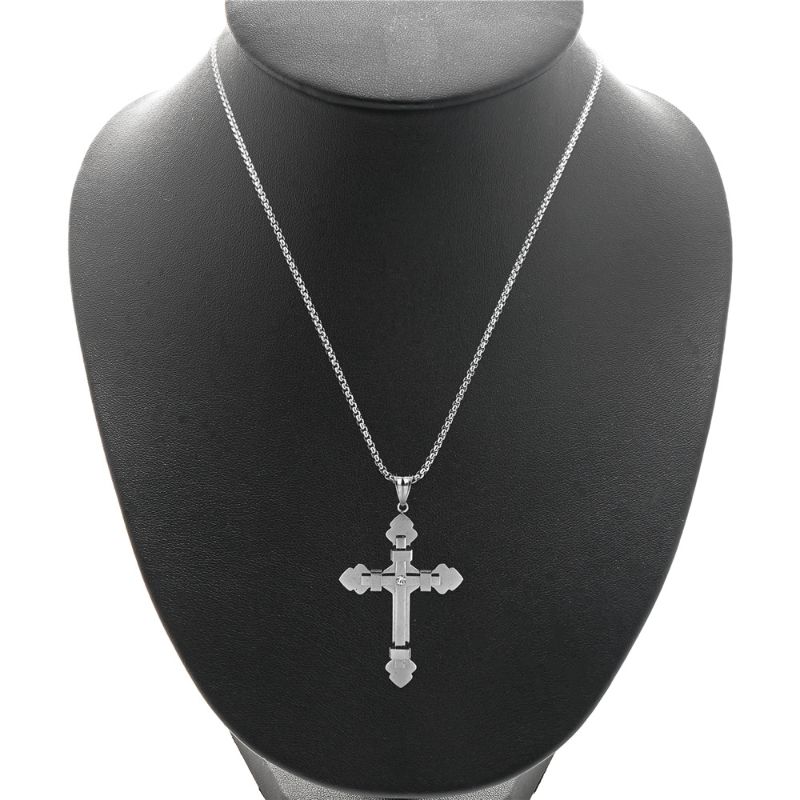 Necklace Fashionable double layered cross pendant with diamond inlay CRRSHOP Men's stainless steel necklace