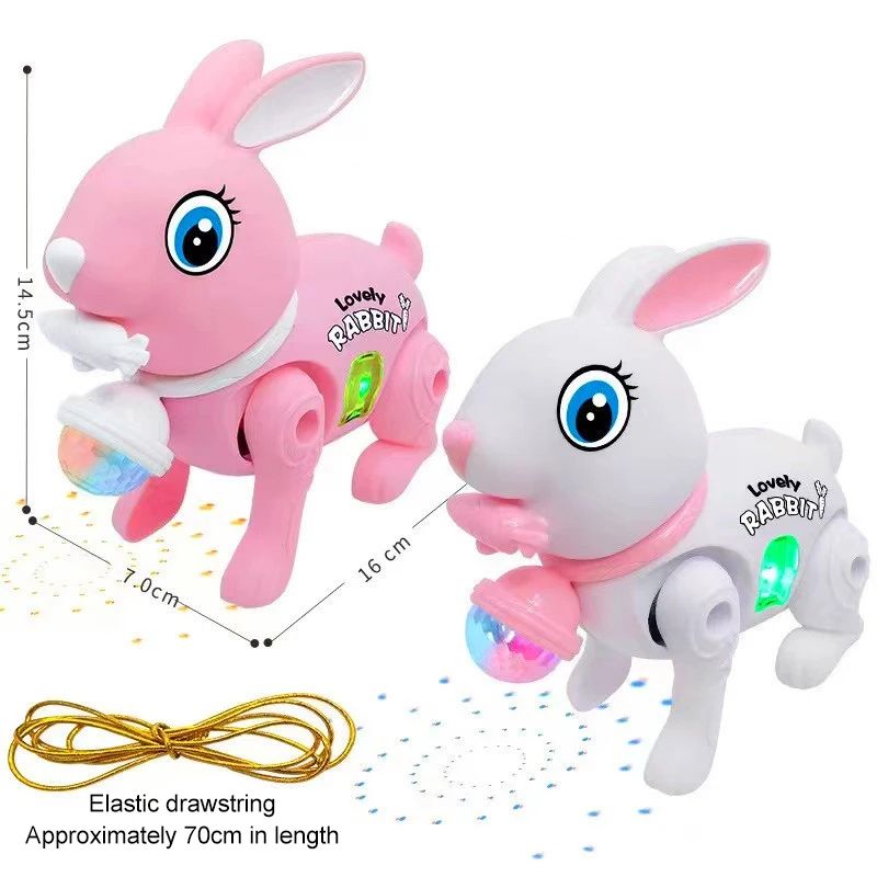 New Cartoon Electronic Walking Rabbit Toy Music Lovely Luminescent with Traction Rope Toys for Baby Learning Crawling Toys