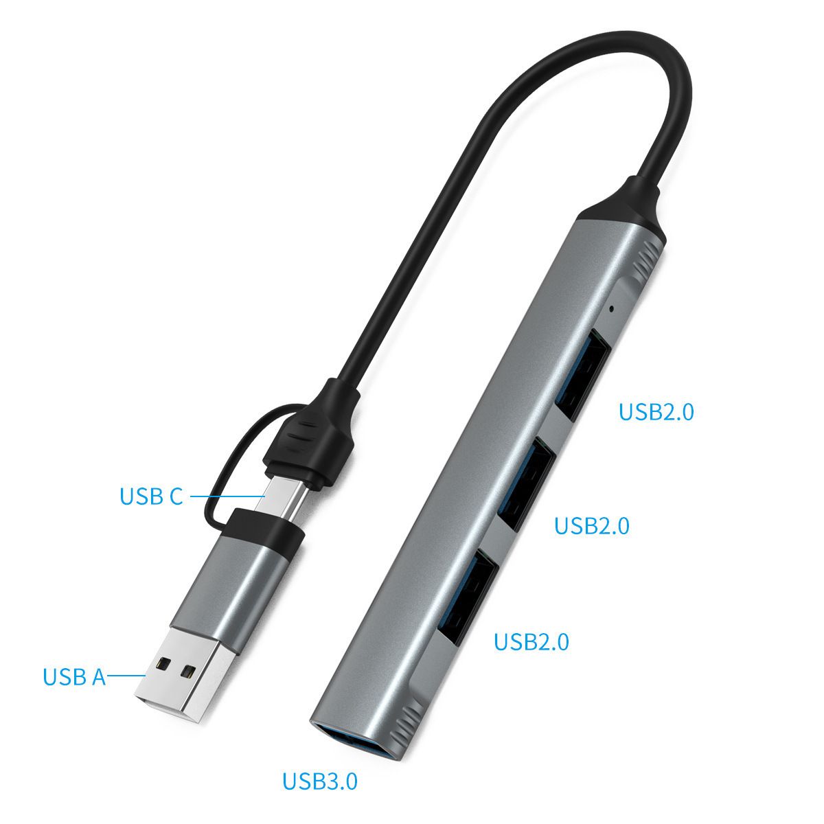 USB A USB C double head HUB USB3.0 four-port splitter connected U-disk keyboard mouse for computer phone tablet