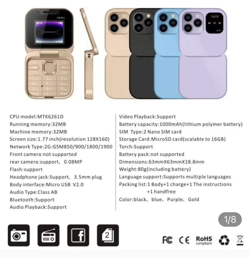 Mini Flip Phone Cross border i16 Pro Flip Phone Dual SIM 2G Button Mini Foreign Trade Phone evaluates picture